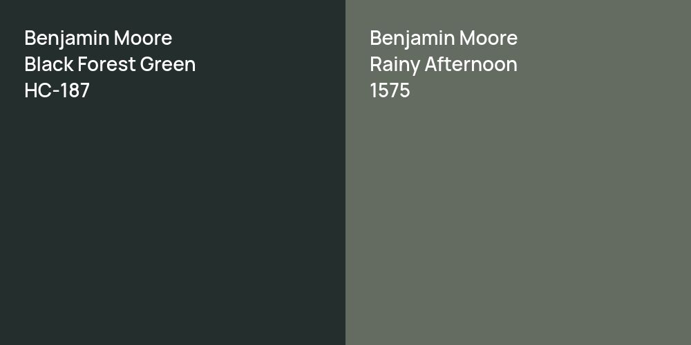 Benjamin Moore Black Forest Green vs. Benjamin Moore Rainy Afternoon