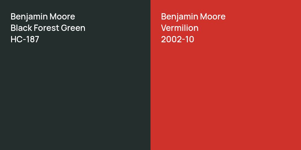 Benjamin Moore Black Forest Green vs. Benjamin Moore Vermilion