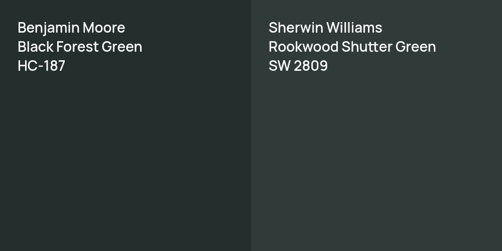 Benjamin Moore Black Forest Green vs. Sherwin Williams Rookwood Shutter Green