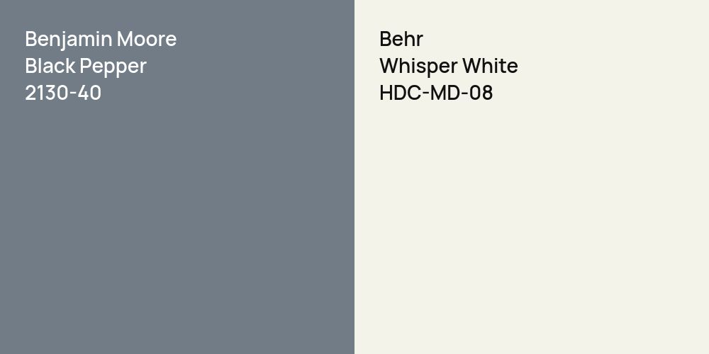 Benjamin Moore Black Pepper vs. Behr Whisper White