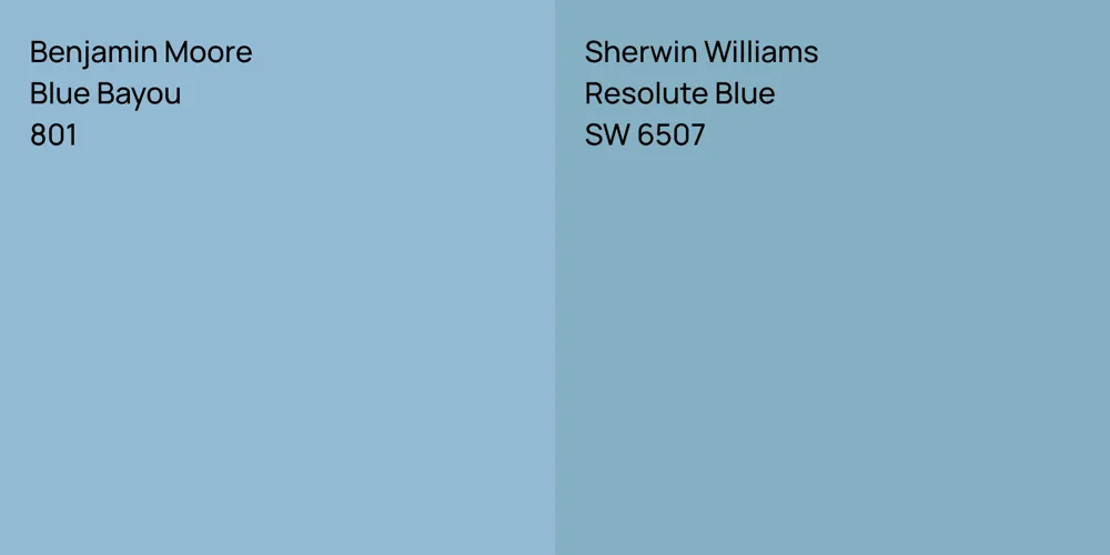 Bayou Blue Color Code Benjamin Moore Blue Bayou vs. Sherwin Williams Resolute Blue comparison