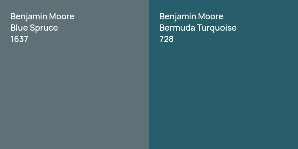 Benjamin Moore Blue Spruce vs. Benjamin Moore Bermuda Turquoise