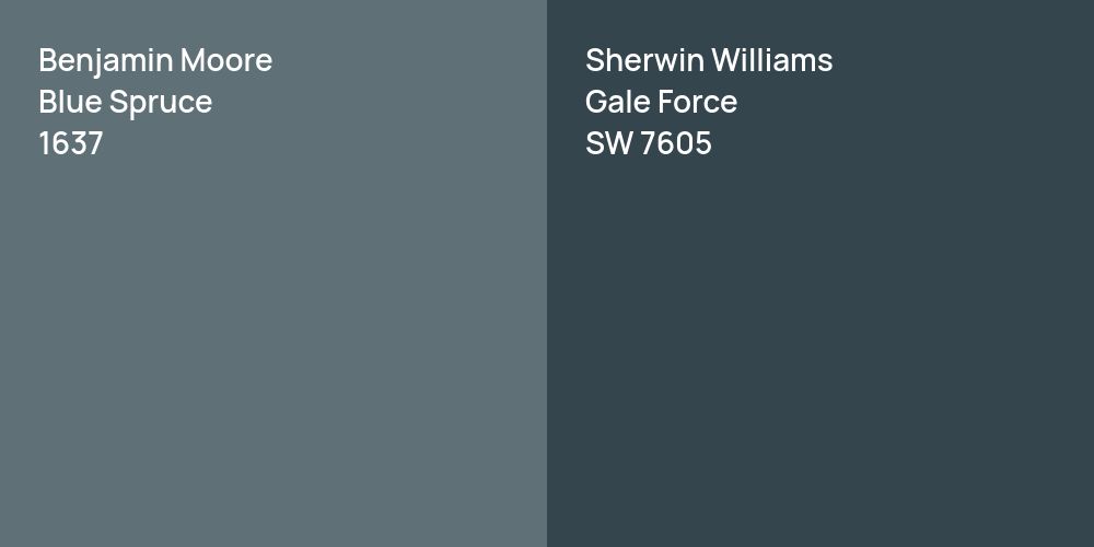 Benjamin Moore Blue Spruce vs. Sherwin Williams Gale Force