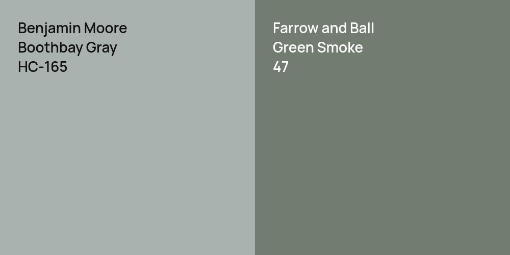 Benjamin Moore Boothbay Gray vs. Farrow and Ball Green Smoke