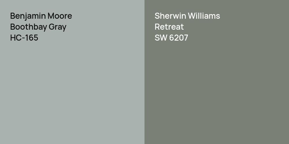 Benjamin Moore Boothbay Gray vs. Sherwin Williams Retreat