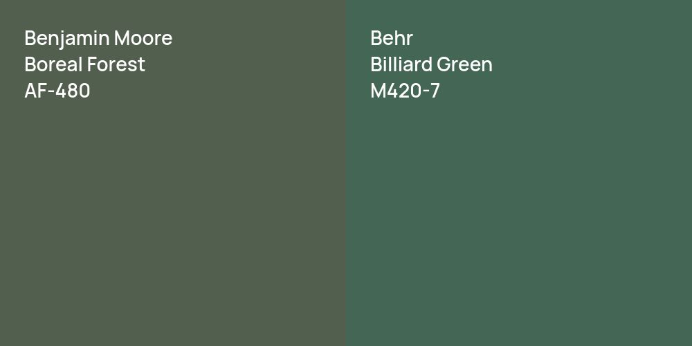 Benjamin Moore Boreal Forest vs. Behr Billiard Green