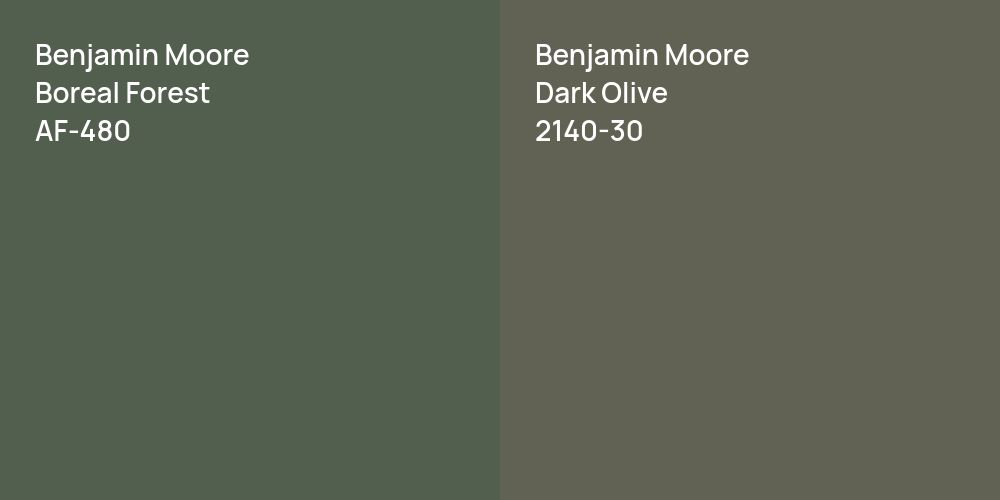 Benjamin Moore Boreal Forest vs. Benjamin Moore Dark Olive