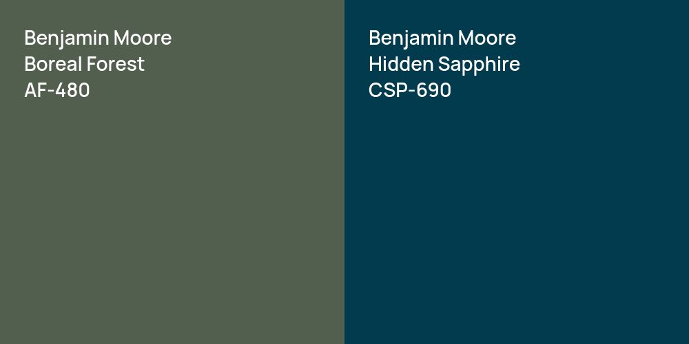 Benjamin Moore Boreal Forest vs. Benjamin Moore Hidden Sapphire