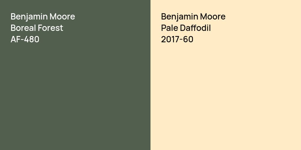 Benjamin Moore Boreal Forest vs. Benjamin Moore Pale Daffodil