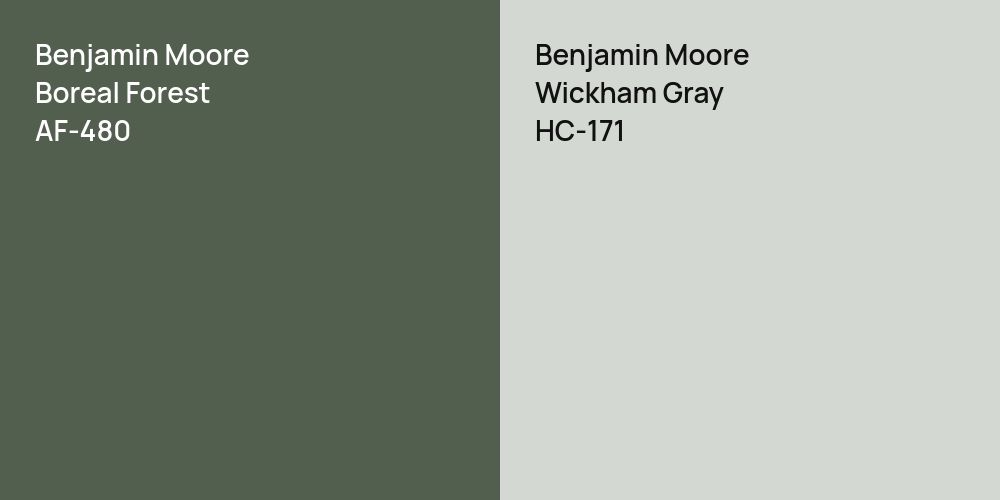 Benjamin Moore Boreal Forest vs. Benjamin Moore Wickham Gray