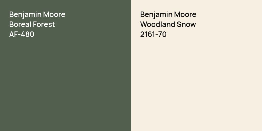 Benjamin Moore Boreal Forest vs. Benjamin Moore Woodland Snow