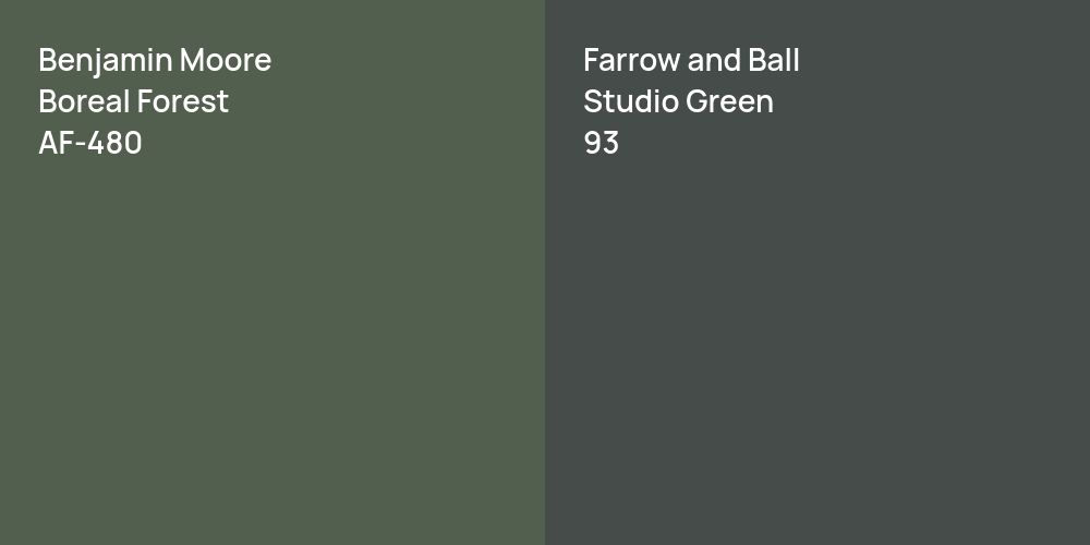 Benjamin Moore Boreal Forest vs. Farrow and Ball Studio Green