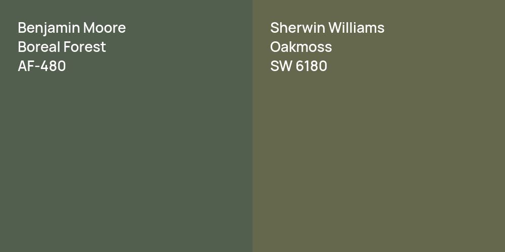 Benjamin Moore Boreal Forest vs. Sherwin Williams Oakmoss