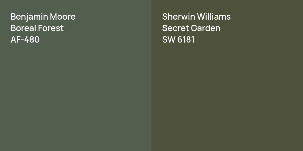 Benjamin Moore Boreal Forest vs. Sherwin Williams Secret Garden