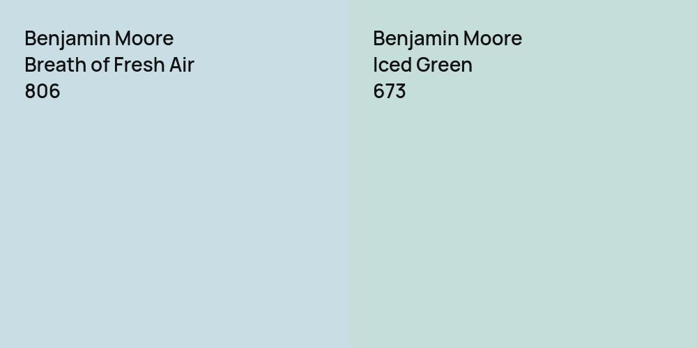 Benjamin Moore Breath of Fresh Air vs. Benjamin Moore Iced Green