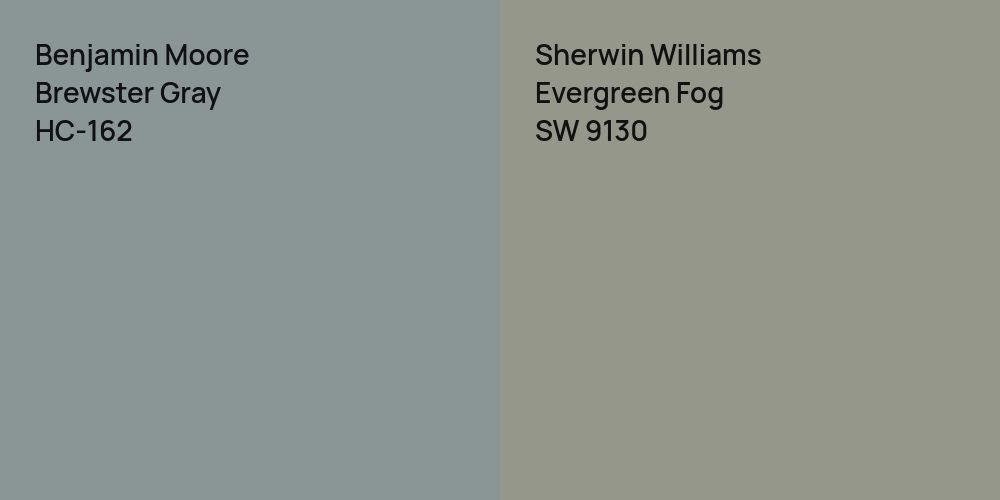 Benjamin Moore Brewster Gray vs. Sherwin Williams Evergreen Fog