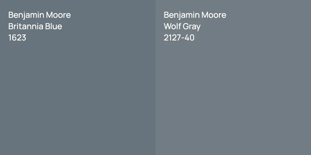 Benjamin Moore Britannia Blue vs. Benjamin Moore Wolf Gray