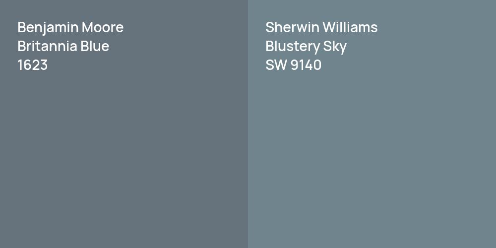 Benjamin Moore Britannia Blue vs. Sherwin Williams Blustery Sky