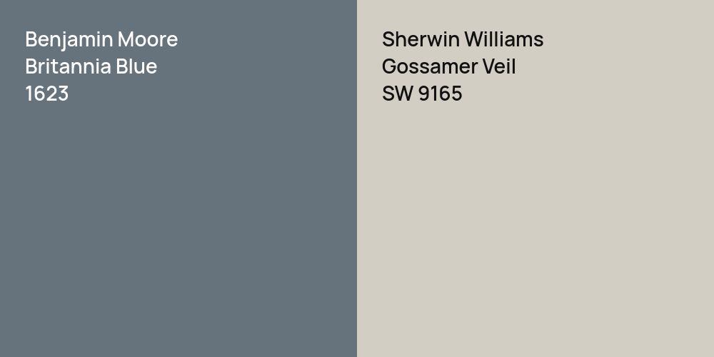 Benjamin Moore Britannia Blue vs. Sherwin Williams Gossamer Veil