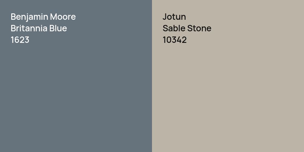 Benjamin Moore Britannia Blue vs. Jotun Sable Stone