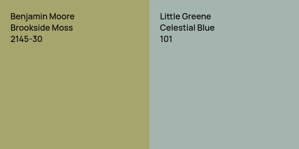 Benjamin Moore Brookside Moss vs. Little Greene Celestial Blue