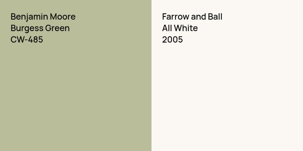 Benjamin Moore Burgess Green vs. Farrow and Ball All White