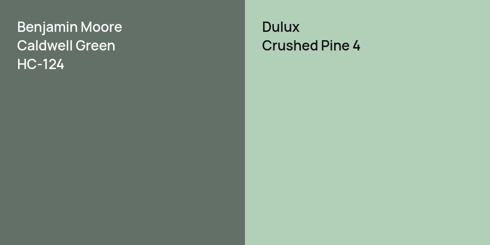 Benjamin Moore Caldwell Green vs. Dulux Crushed Pine 4