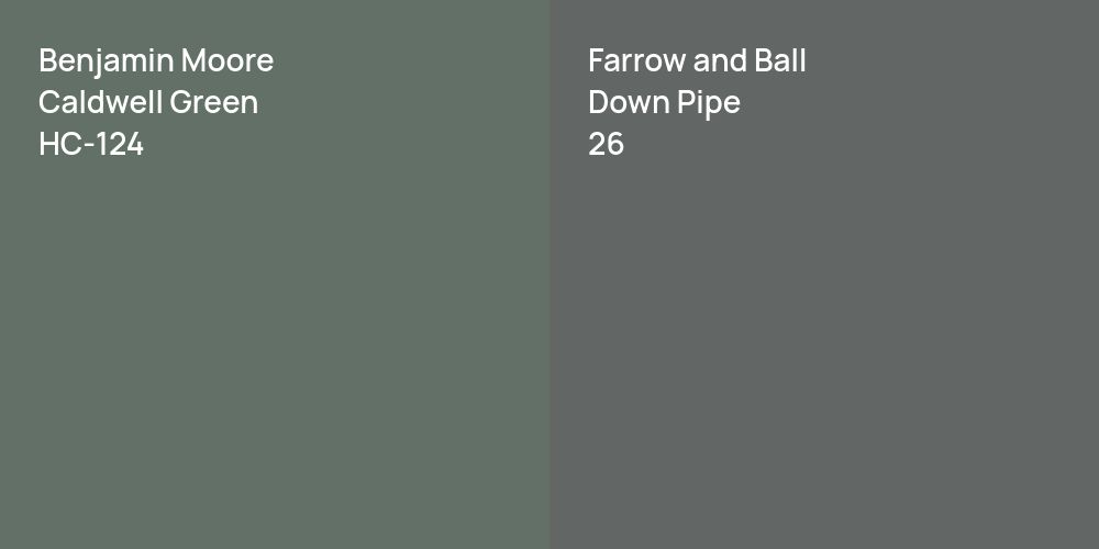 Benjamin Moore Caldwell Green vs. Farrow and Ball Down Pipe