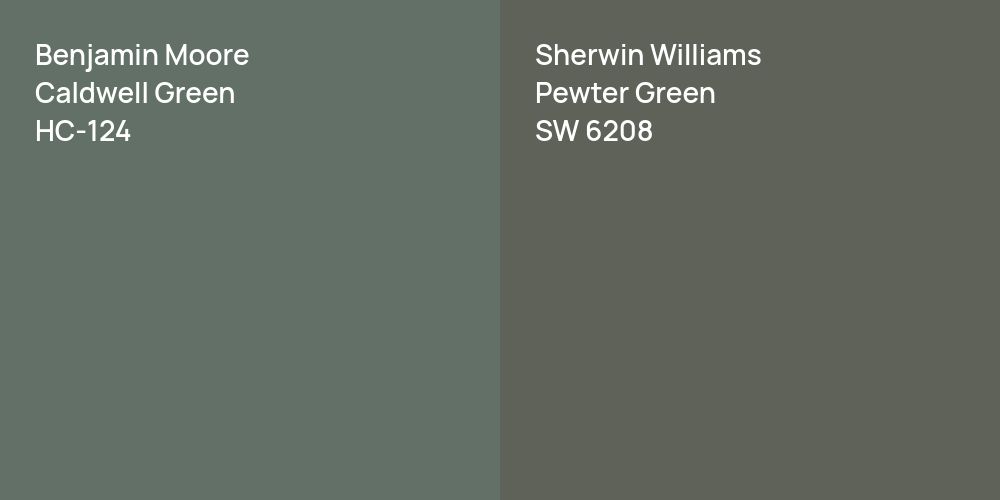 Benjamin Moore Caldwell Green vs. Sherwin Williams Pewter Green