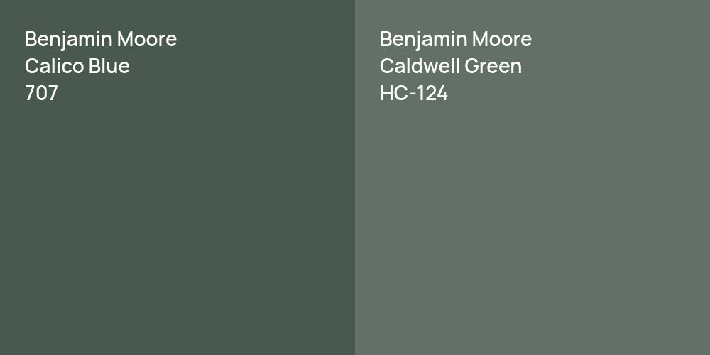 Benjamin Moore Calico Blue vs. Benjamin Moore Caldwell Green