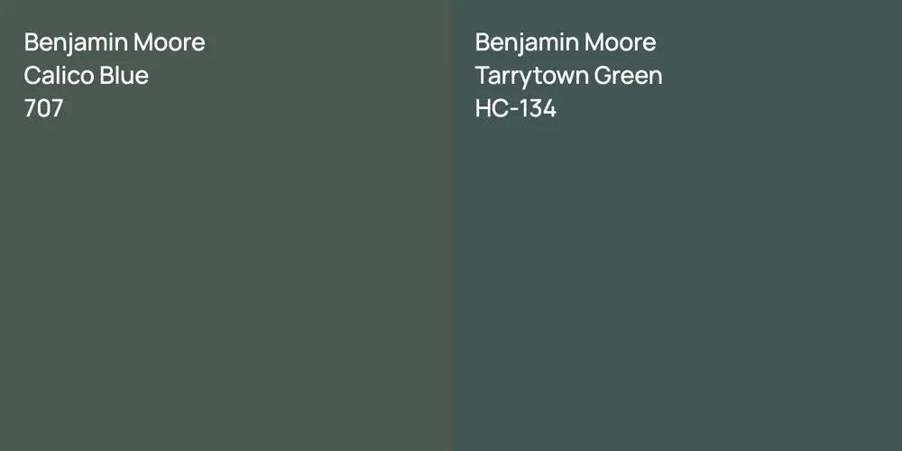 Benjamin Moore Calico Blue vs. Benjamin Moore Tarrytown Green