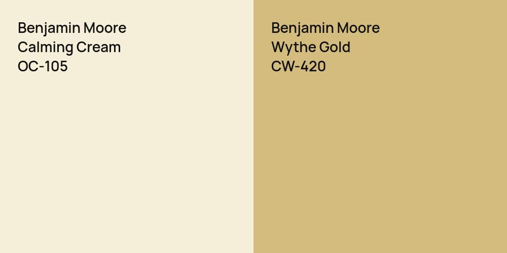 Benjamin Moore Calming Cream vs. Benjamin Moore Wythe Gold