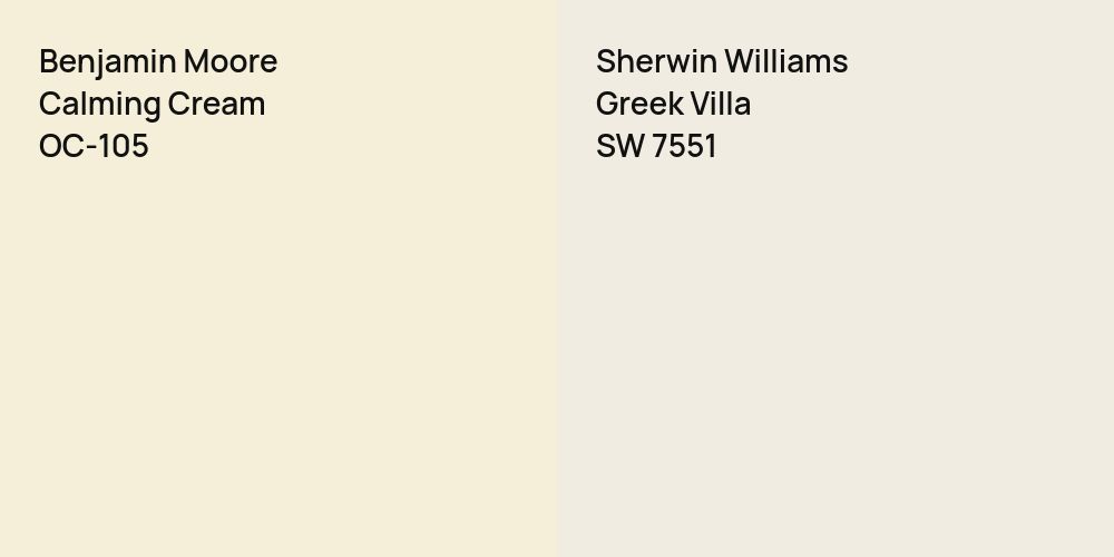 Benjamin Moore Calming Cream vs. Sherwin Williams Greek Villa