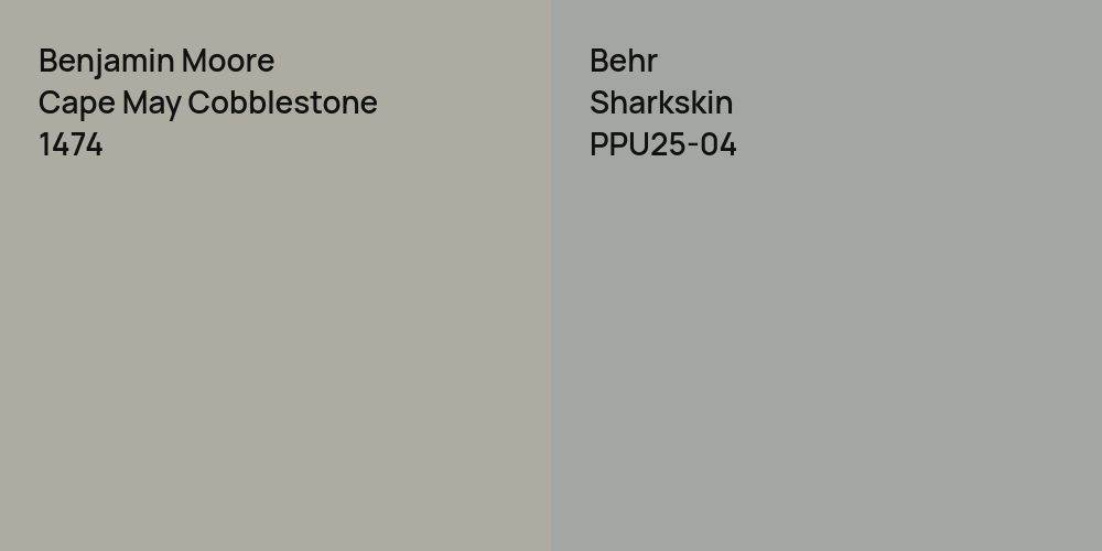 Benjamin Moore Cape May Cobblestone vs. Behr Sharkskin