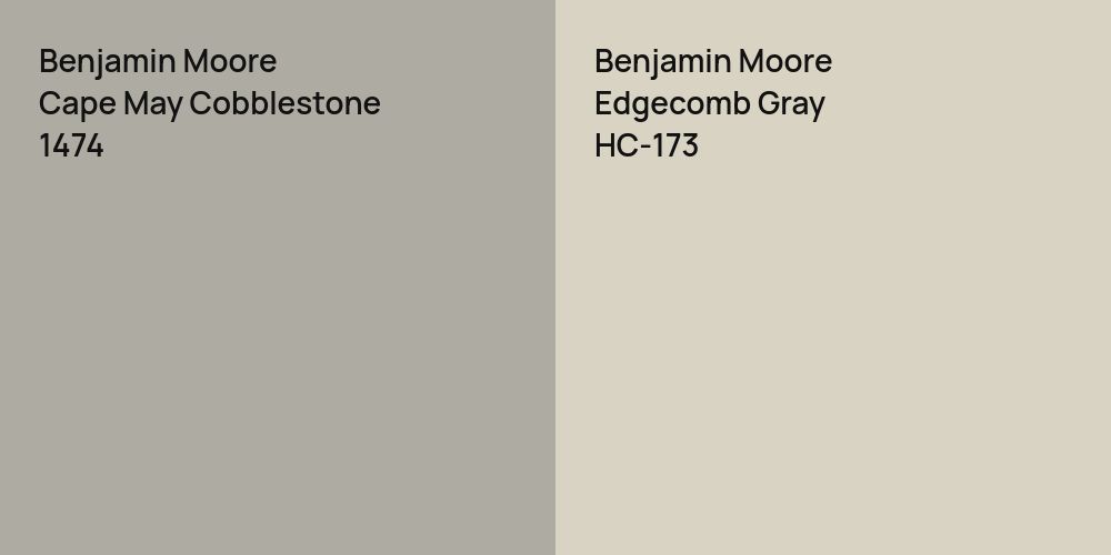 Benjamin Moore Cape May Cobblestone vs. Benjamin Moore Edgecomb Gray