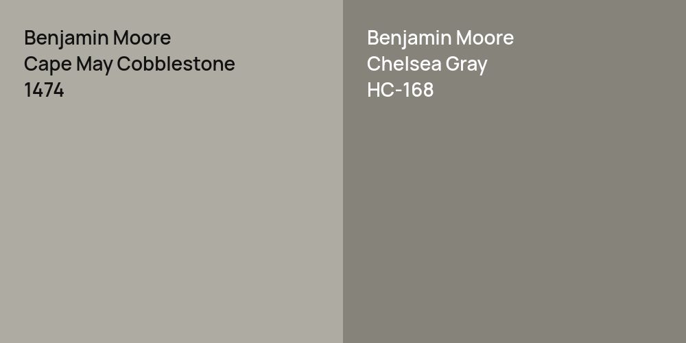 Benjamin Moore Cape May Cobblestone vs. Benjamin Moore Chelsea Gray