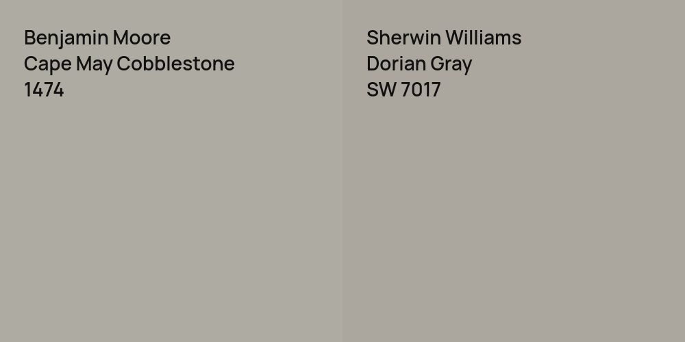 Benjamin Moore Cape May Cobblestone vs. Sherwin Williams Dorian Gray