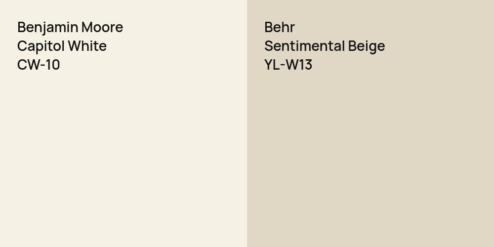 Benjamin Moore Capitol White vs. Behr Sentimental Beige