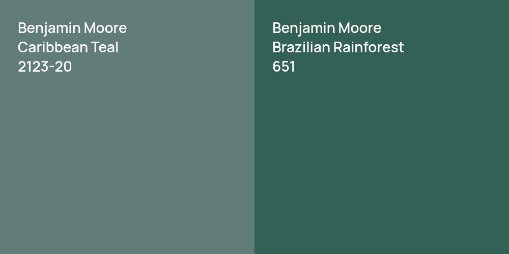 Benjamin Moore Caribbean Teal vs. Benjamin Moore Brazilian Rainforest