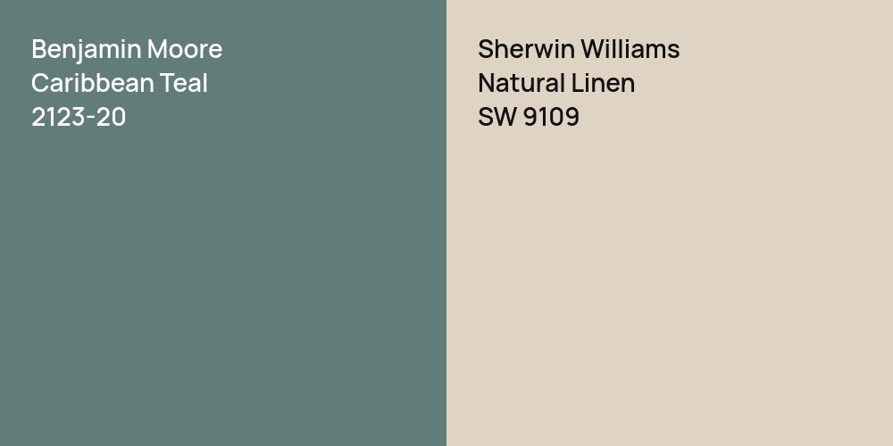 Benjamin Moore Caribbean Teal vs. Sherwin Williams Natural Linen