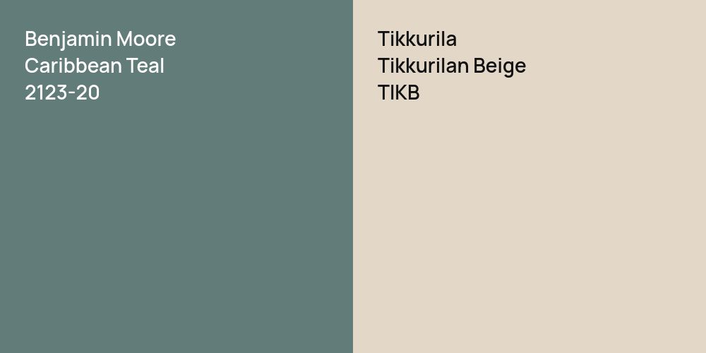 Benjamin Moore Caribbean Teal vs. Tikkurila Tikkurilan Beige