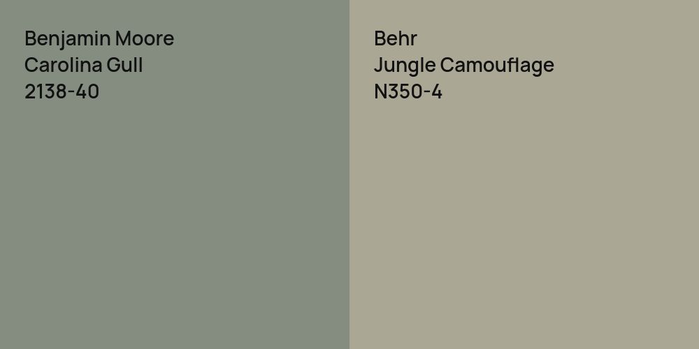 Benjamin Moore Carolina Gull vs. Behr Jungle Camouflage