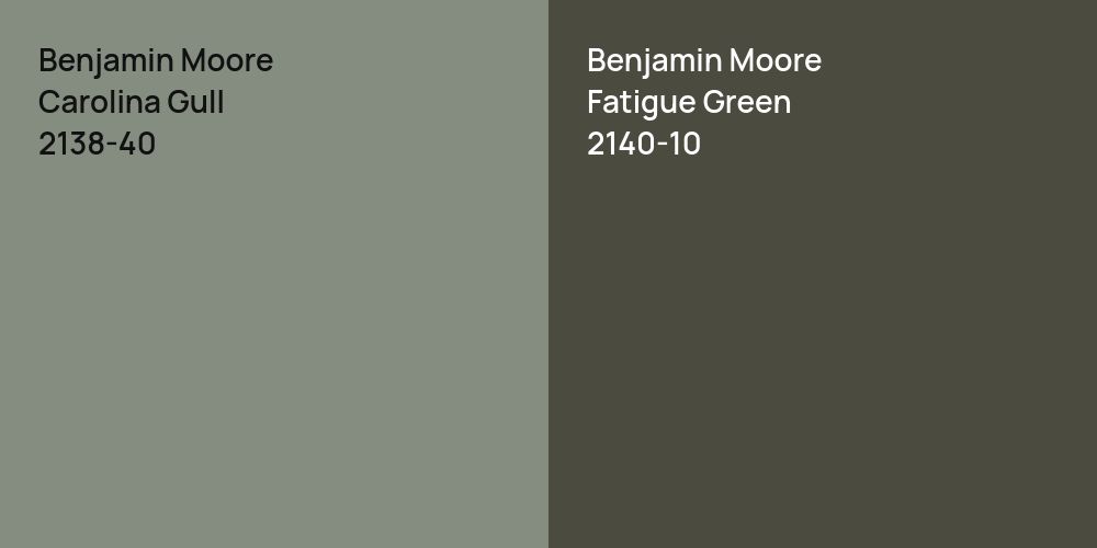 Benjamin Moore Carolina Gull vs. Benjamin Moore Fatigue Green