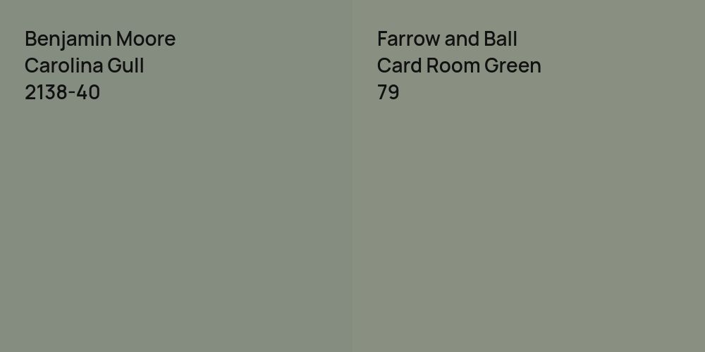 Benjamin Moore Carolina Gull vs. Farrow and Ball Card Room Green