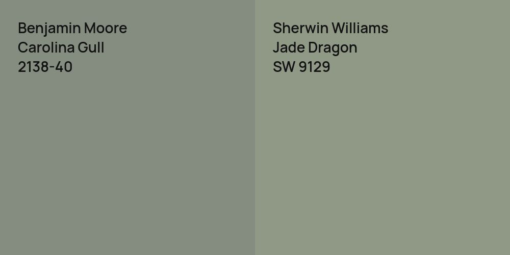 Benjamin Moore Carolina Gull vs. Sherwin Williams Jade Dragon