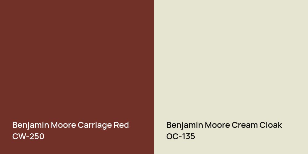 Benjamin Moore Carriage Red vs. Benjamin Moore Cream Cloak