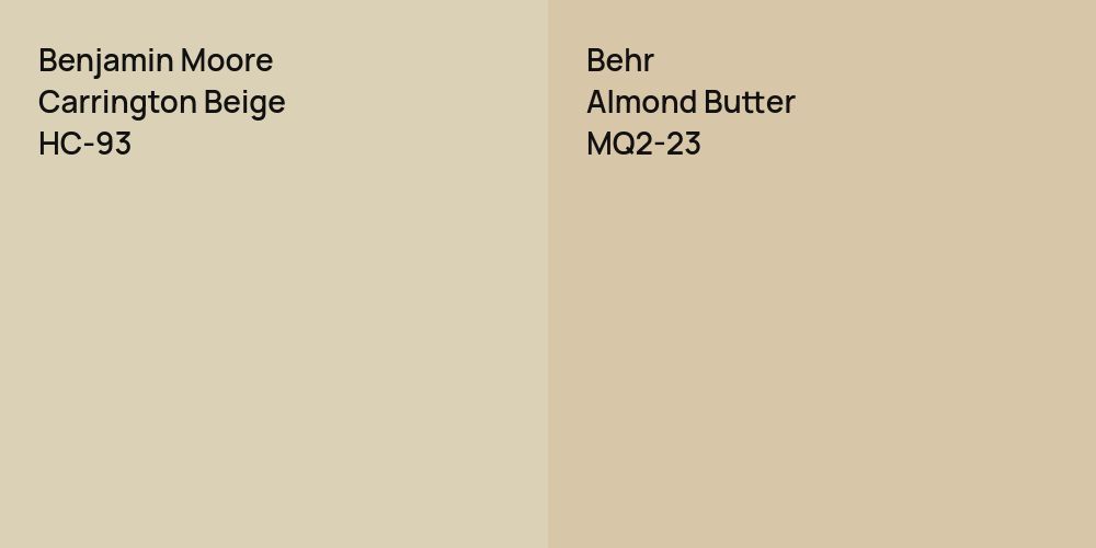 Benjamin Moore Carrington Beige vs. Behr Almond Butter