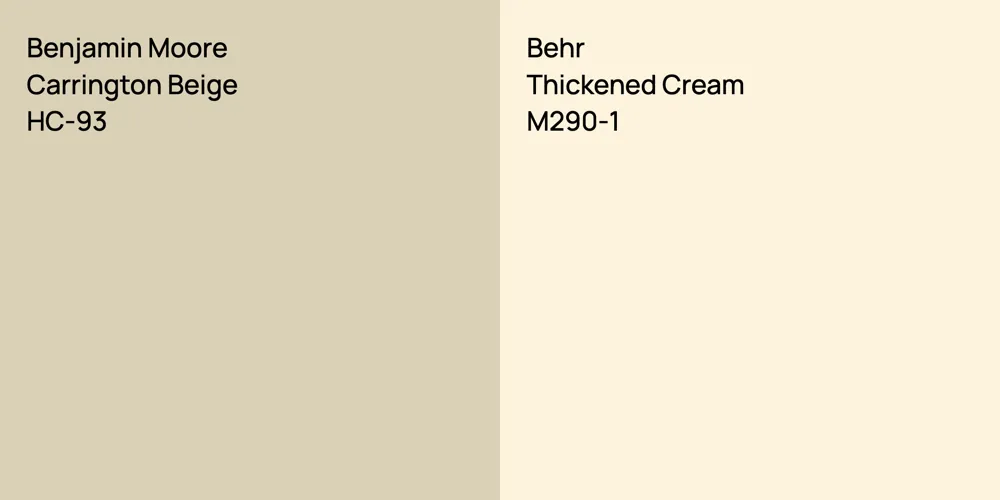 Benjamin Moore Carrington Beige vs. Behr Thickened Cream