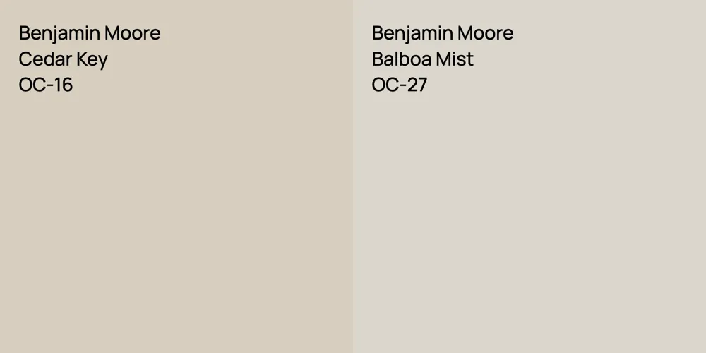 Benjamin Moore Cedar Key vs. Benjamin Moore Balboa Mist