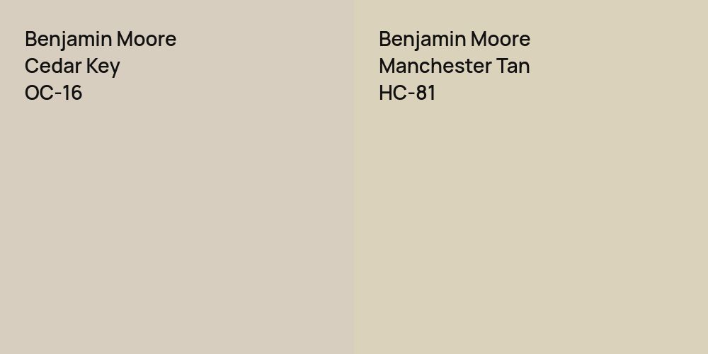 Benjamin Moore Cedar Key vs. Benjamin Moore Manchester Tan